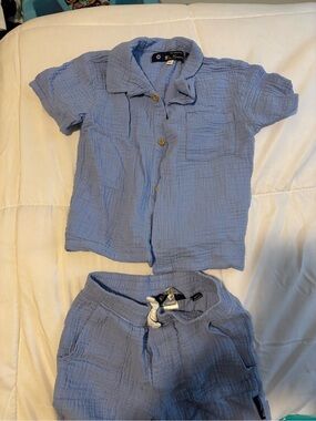 Ben Sherman Light Blue Cotton Gauze Shirt & Shorts Set